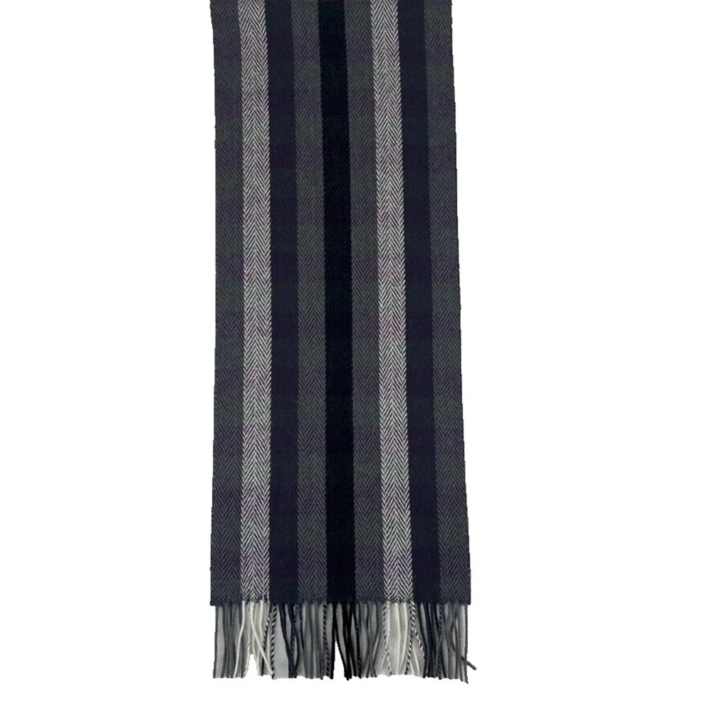 Joseph & Feiss 100% Wool Charcoal Grey Purple & Black Herringbone Winter Scarf